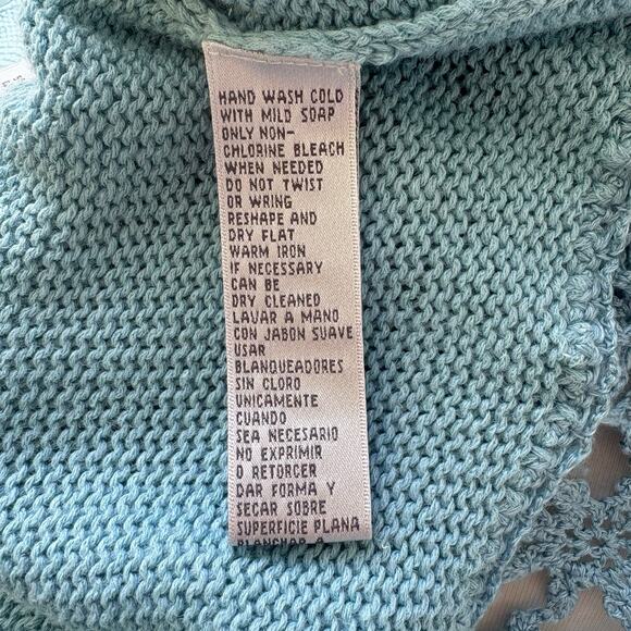 VTG Nine West Cardigan Sz L Blue Ramie Open Front Crochet Bell Sleeve Boho Y2K - Picture 10 of 10